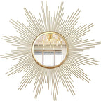 Cityelf 24'' Large Gold Sunburst Wall Mirror Boho Home Decor Round Wall Art Mirror for Living Room/Bedroom/Bathroom/Entryway