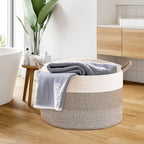 CLHMILY&Z Large Woven Basket - 20x13 Inches - Blanket Hamper for Living Room, Round Storage Bin, XLarge Laundry Organizer for Clothes, for Tree Plant, Mix Brown
