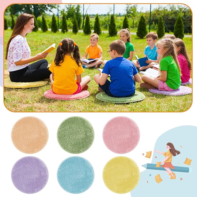 JarThenaAMCS 6Pcs Pastel Student Carpet Seats 16" Round Floor Seats Soft Circle Floor Rug Mats for Classroom Group Activity Learning Play Areas Supplies