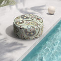 Indoor/Outdoor Inflatable Ottoman with Handle, Decorative Fade-Resistant Round Footstool D21 x H9 inch, Portable Ottoman Pouf for Patio Garden Camping, Paisley Lightcyan