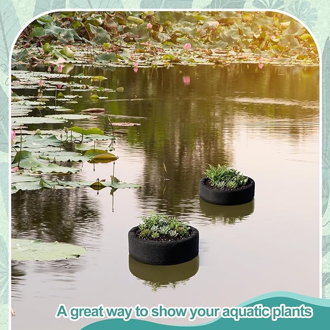 2 Pcs Floating Pond Planter Woven Fabric Floating Planters for Ponds Hydroponics Ponds Water Features and Decorations(Round,14 Inches/ 11 Inches)
