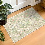 Washable Entry Rug - Front Door Rugs Indoor, Non-Slip Bathroom Small Rugs, Vintage Floral Style Rug for Kitchen, Perfect for Entryway Décor (2x3 Beige Green)