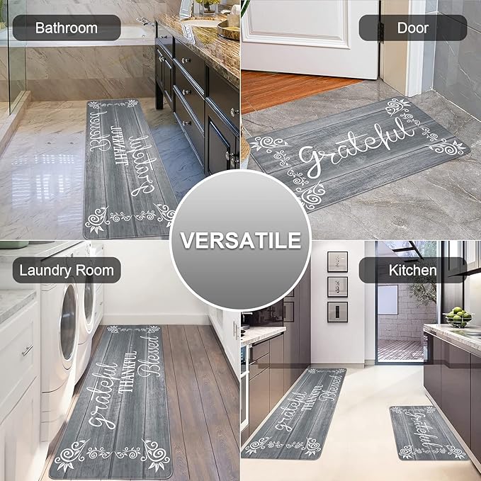 HEBE Anti Fatigue Kitchen Mat Set of 2 Non Slip Cushioned Kitchen Mats for Floor Waterproof Farmhouse Kitchen Rugs and Mats Set Comfort Standing Desk Mat Carpet for Sink,Office,Laundry
