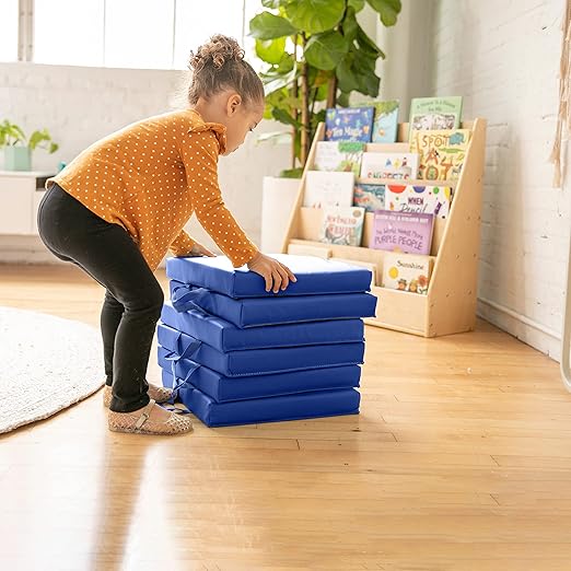 ECR4Kids SoftZone Square Floor Cushions with Handle, Flexible Seating, Blue, 6-Piece
