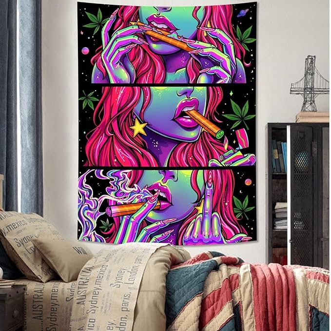 Wegklazax Fantasy Tapestry Blacklight Tapestry for Bedroom Cool Tapestries Wall Hanging for Bedroom and Living Room Pink 44×60 Inches