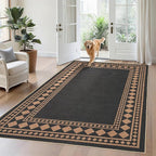 GarveeHome Solid Bordered Easy Jute Rug 5x7 Washable Jute Rugs for Living Room Patio Farmhouse Indoor Outdoor Rug Non Slip Non-Shedding Neutral Rugs for Patio Backyard Dining Room Bedroom, Black Brown