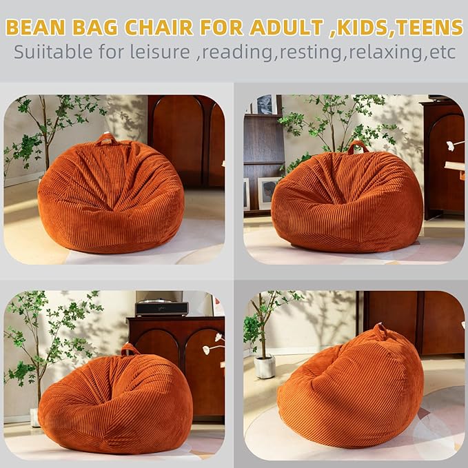 Stuffed Animal Storage Bean Bag Cover (No Filler), Corduroy Kids & Toddler Bean Bag Chair for Teens & Adults, Toy Storage Organizer, Comfy Sofa for Playroom (Amber Color, Kids (Cover Only）)