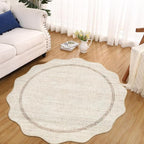 GarveeHome Scalloped Round Washable Rug, Soft Modern Round Rugs 5 ft Circle Carpets for Bedroom Ultra-Thin, Boho Beige Print Distressed Circular Carpet for Living Room Dorm Bedside, Beige