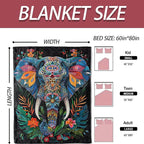 Tribal Elephant Flannel Blanket 50x60in,Vibrant Colorful Mandala Boho Design with Jungle Floral Accents,Soft Lightweight Throw for Nature Lovers,Bohemian Decor and Spiritual Soul Gifts Blankets