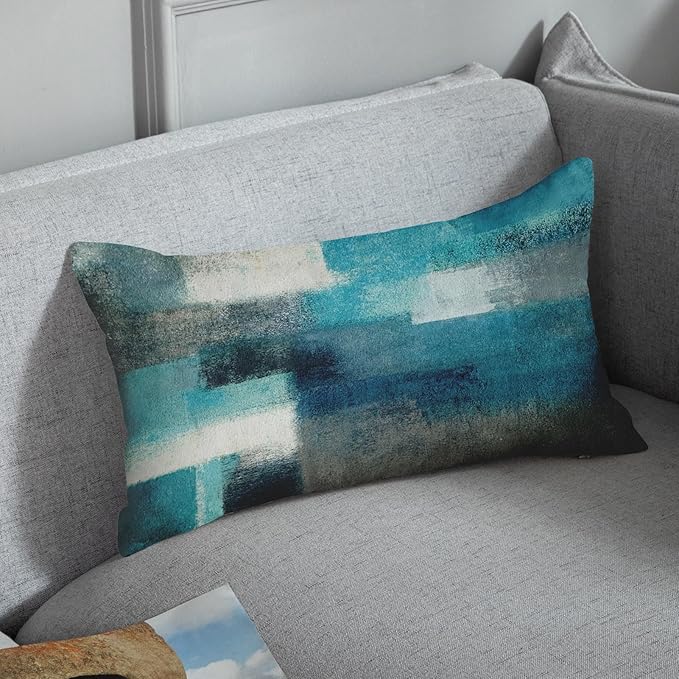Britimes Throw Pillow Covers Modern Home Art Decor, 12 x 20 Inches Set of 2 Pillow Cases Decorative, Abstract Oil Painting Pillowcases for Bedroom, Living Room, Teal