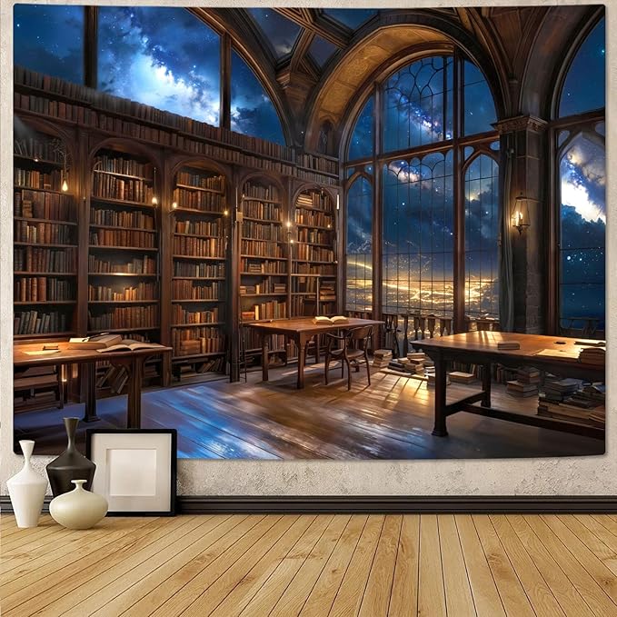 Accnicc Gothic Library Tapestry Vintage Medieval Bookshelf Tapestries Wall Hanging Fantasy Space Academia Book Extra Large Tapestry for Bedroom Living Room Dorm Classroom 90 x 68 inch