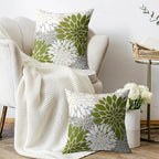 Lime Green White Grey Gray Pillow Covers 24X24 Inch Set of 2, Modern Dahlia Floral Print Decorative Throw Pillow Covers Outdoor Farmhouse Cushion Case for Home Couch Sofa Bed Decoration