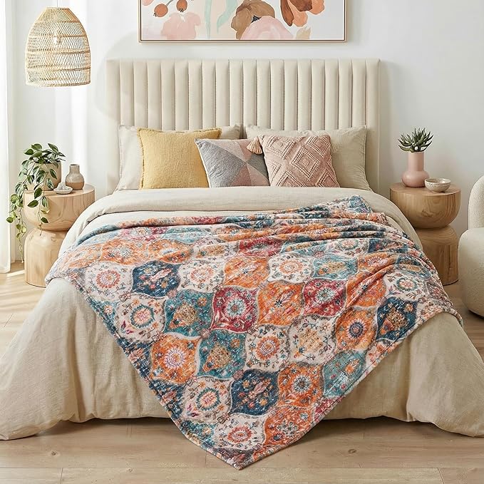 Lahome Rerto Fleece Blanket for Women Boho Bedroom Decor, Small Throw Blanket for Couch Bed Chair Cover, Decorative Fleece Blanket Throws Mom Gift Vintage Home Decor, Bohemian Colorful 50x60