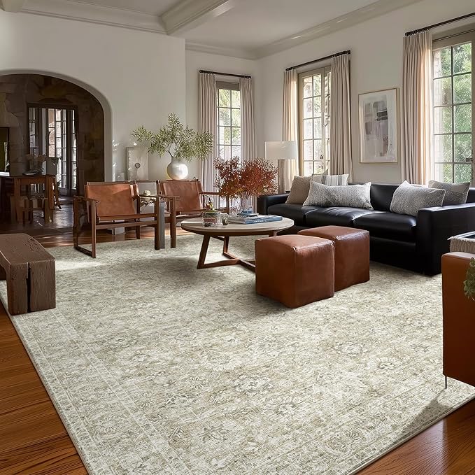 Washable Rugs for Living Room: 10x14 Area Rugs for Bedroom Ultral Soft Non-Slip Stain Resistant Vintage Boho Large Carpet for High-Traffic Dining Room - Farmhouse Decor