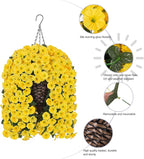 HyeFlora Artificial Fake Hanging Flowers Plants Baskets for Outdoor Outside, Faux Silk Yellow Morning Glory Flowers UV Resistant Look Real Hanging Planter for Home Porch Patio Balcony Yard Decor