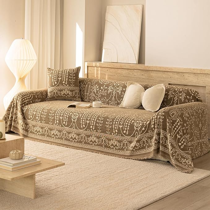 ROOMLIFE Couch Cover Boho Sofa Covers for 3 Cushion Couch Washable, Furniture Protector Sofa Couch Cover for Dogs, Soft Breathable Sofa Slipcover, Couch Throw Blankets with Tassels 71''X134''