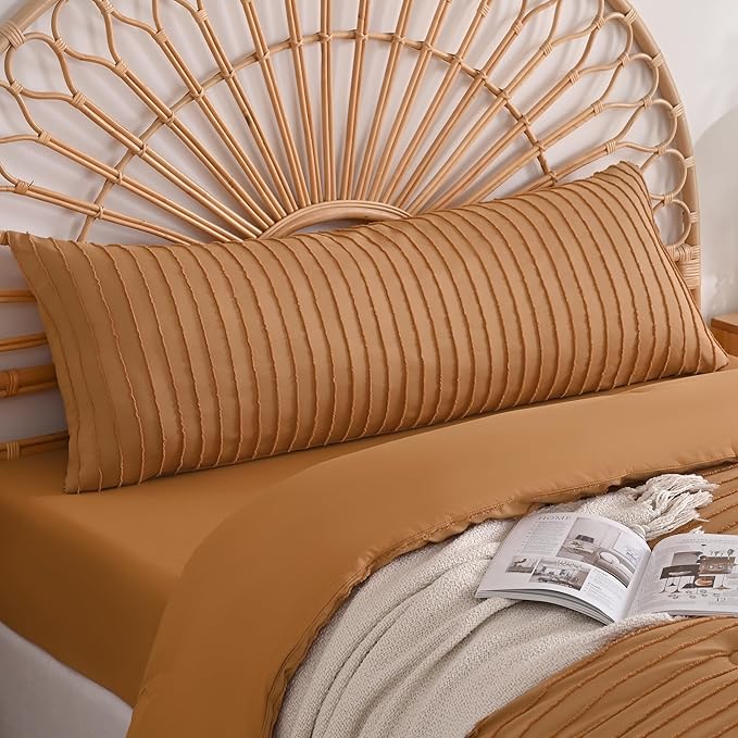 JELLYMONI Pillowcases Body Size Rust 1 Pack Boho Striped Bed Pillow Covers 20x54in Polyester Envelope Pillow Shams Tufted Bohemian Textured (Pillows are not Included)