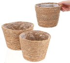 3 PCS Plant Baskets Indoor with Plastic Liner, Water Hyacinth Woven Planters Flower Basket, Planter Basket for Rustic Boho Home Farmhouse Floor Potted Pots Decor