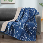 Exclusivo Mezcla 50"x 60" Quilted Throw Blanket- Microfiber Quilt Throw with Floral Pattern, Reversible Navy Versatile Lap Quilt for All Seasons, Lightweight Throws for Bed/Couch/Sofa