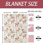 Cute Deer Blanket 50×60 Inch,Forest Fawn and Mushroom Print Lightweight Flannel Throw with Woodland on White Background,Spring Rustic Farmhouse Home Decor,Gifts for Girls,Women