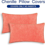 CaliTime Throw Pillow Covers Decorative 12 X 20 Inches Pack of 2 Cotton Thread Stitching Edges Solid Dyed Soft Chenille Cushion Cases for Couch Sofa Bed Living Room Farmhouse Living Coral