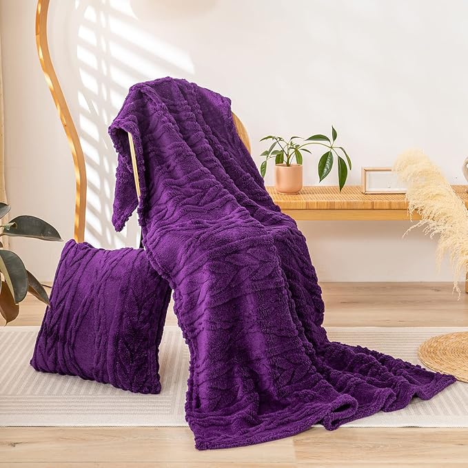 YUSOKI Sherpa Throw Blanket-3D Stylish Design Super Soft Fuzzy Cozy Warm Blanket Thick Plush Fluffy Furry Blankets for Teen Girls Women Couch Bed Sofa Chair Men Boys Gift (Purple,50"x65")