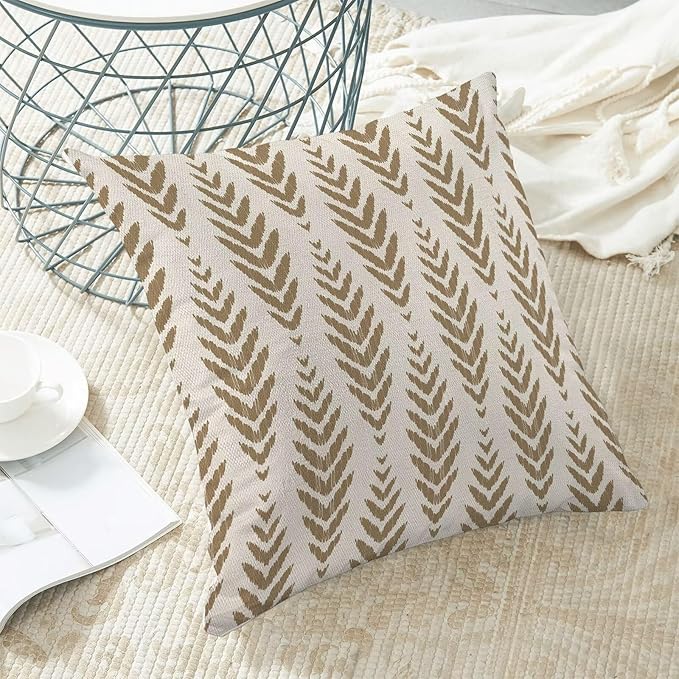 BETGINY Tan Khaki Boho Pillow Covers 16 x 16 Inch Pack of 2, Bohemian Ethnic Herringbone Pattern Decorative Throw Pillow Covers Linen Modern Geometry Farmhouse Outdoor Pillowcase for Sofa Couch Decor