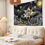 Yeoiat Tapestry Cosmic Flower Tapestries Mushroom Landscape Wall Hanging Starry Night Visionary Botanical Art Decor Bedroom Dormitory 80"x60"
