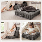 Intelligent Design Large Floor Pillow for Adults Yoga or Meditation Cushion with Handle, Floor Cushion for Board Games, Lustrous Chenille Tufted, Handsewn Scalloped Edge, Azza, 24" x 24" x 5" Charcoal