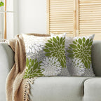 Lime Green White Grey Gray Pillow Covers 18X18 Inch Set of 2, Modern Dahlia Floral Print Decorative Throw Pillow Covers Outdoor Farmhouse Cushion Case for Home Couch Sofa Bed Decoration