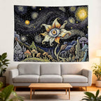 Yeoiat Tapestry Cosmic Flower Tapestries Mushroom Landscape Wall Hanging Starry Night Visionary Botanical Art Decor Bedroom Dormitory 60"x44"
