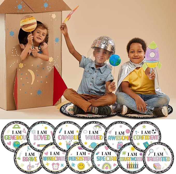 Tinideya 12 Pcs Kids Carpet Circle Seats for Class 16 Inch Round Classroom Rug Floor Cushions Soft First Day of School Educational Mat Non Slip Back to School Learning Playing Areas(Positive)