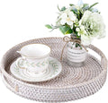 Hipiwe Round Rattan Serving Tray with Handles - Hand-Woven Wicker Tray - Decorative Candle Organizer - Storage for Breakfast, Drinks, Snacks - Coffee Table Centerpiece - Large (11.8" x 11.8" x 1.9")