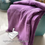 KyraHome 100% Organic Cotton 50"x60" Muslin Throw Blankets for Adults, Kids, Picnic, Travel, Plant Dyed, Lightweight Gauze Soft Cotton Throw Blankets for Couch, All Season, Purple/Lavender