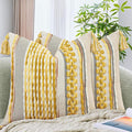 AmHoo Set of 2 Chenille Striped Textured Boho Throw Pillow Covers Aesthetic with Tassels Woven Decorative Pillow Case for Couch Bed Sofa Bedroom Modern Funky 18 x 18-Inch Yellow