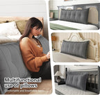 Johnear Large Headboard Pillow Cotton Linen Daybed Cushion Backrest Bolster Pillow Support Positioning Bed Sofa Rest Reading Pillow （Gray, 39 x 3 x 20 inches）