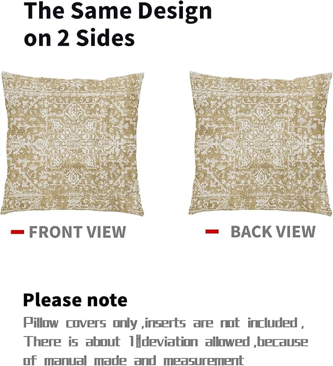 Tan Brown Gray Boho Throw Pillow Covers 16x16 Inch Decorative Square Bohemian Carpet Pattern Ethnic Pillow Cases Rustic Vintage Rug Cushion Covers Farmhouse Home Decor For Sofa Couch Outdoor Set of 2