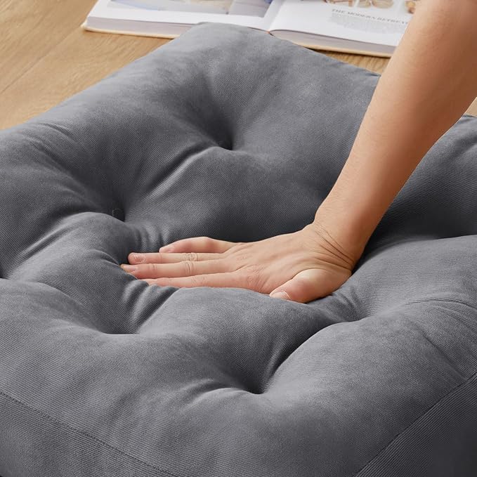 Meditation Floor Pillow Set of 4, Square Large Pillows Seating for Adults, Meditation Cushion Pillow,Tufted Corduroy Cushion for Tatami Living Room or Yoga, Dark Gray, 22x22 Inch