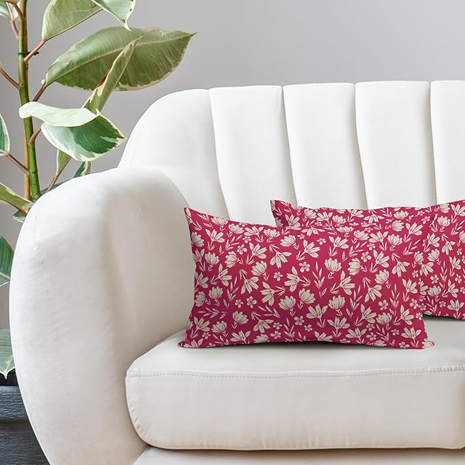 Hot Pink Pillow Covers 12x20 Set of 2 Vintage Floral Rustic Old Style Cute Flower Print Rectangle Decorative Outdoor Pillowcases Seasonal Farmhouse Throw Cushion Case Couch Sofa Bed Decor