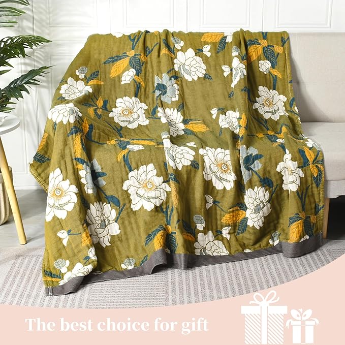 Boho Throw Blanket for Bed - 100% Pure Cotton Ultra Soft Rustic Quilt - Farmhouse Decor Bed Blankets, All Season Rustic Throw for Sofa Couch Chair(50"×60", Boho Floral)