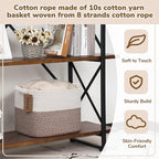 Goodpick Woven Storage Basket, Cotton Rope Baskets for Toys, Books, Small Baby Laundry Baskets with Handles, Rectangle Dog Toy Basket for Living Room, 13 x 10 x 9 Inches