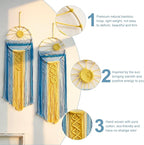 Artilady 2 Pack Blue Sun Wall Decor Macrame Hanging Tapestry Sunshine Sunset Wall Art Set, Rustic Woven Tapestries Boho Dream Catcher Colorful Decor for Bedroom Living Room Nursery (Blue 2Pcs)