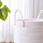 60L Pure White Woven Hamper Laundry Basket Cotton Rope Blanket Basket for Living Room 15Dx20H inches Tall Clothes Hamper for Baby Nursery Kids in Bedroom