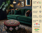 Mandala Life ART Round Black Velvet Pouf Cover - Soft Embroidered Ottoman Slipcover with Moroccan Design, 24 Inch Diameter, Ideal for Living Room, Bedroom, or Meditation Space - Floow Pillow Cushion