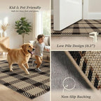 3x4 Jute Rugs for Entryway, Checkered Washable Entry Rug, Indoor Door Mat for Front Door, 3 x 4 Kitchen Mats for Floor, Non Slip Rubber Backing, Thin Modern Farmhouse Black and Brown Rattan Décor