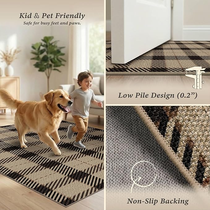Buffalo Plaid Front Door Mat Outside Entrance, 2'3" x 3'7" (27.5" x 43") Outdoor Layering Rug, Doormat for Front Door, Washable Rugs for Entryway, Kitchen, Non Slip Nature Checkered Jute Porch Decor