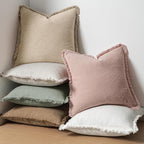 MIULEE Valentines Decorative Throw Pillow Covers Neutral Linen Fringe Throw Pillows Set of 2 Light Pink Boho Farmhouse Cushion Covers for Couch Sofa Bed Living Room Spring Home Decor 18x18 Inch