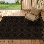 Dark Brown Diamond Checkered Easy Jute Rug 4x6, Non Slip Stain Resistant Checkerboard Area Rug, Low Pile Indoor Outdoor Carpet for Entryway, Living Room, Porch & Office, Mid-Century Modern Style Decor