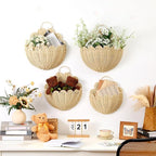 Domensi 4 Pcs Scalloped Wall Baskets Hanging Baskets 4 Different Sizes Large and Small Hand Woven Plastic Rattan Craft Original Storage Holder Scalloped Decor for Nursery Home House Bathroom