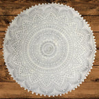 Mandala Life ART Yoga Decor Floor Cushion Cover - Round Meditation Pillow Case - Hand Printed Organic Cotton Pouf